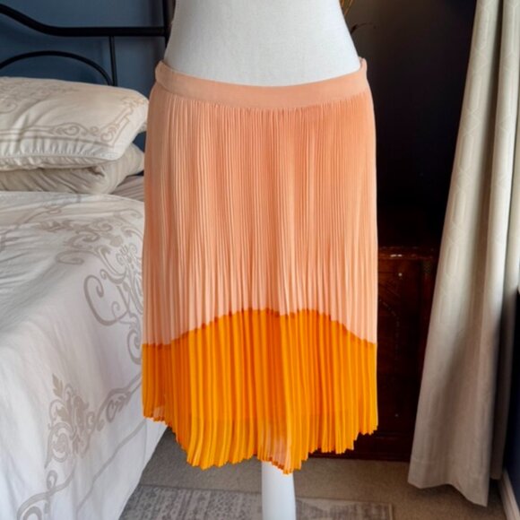 RW&Co Orange & Peach Pleated Chiffon Midi Skirt - Picture 2 of 10